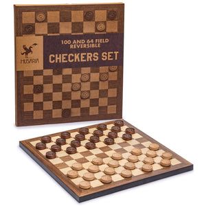 Husaria Reversible Checkers and Draughts Wooden Game Set - 10x10 and 8x8 Board