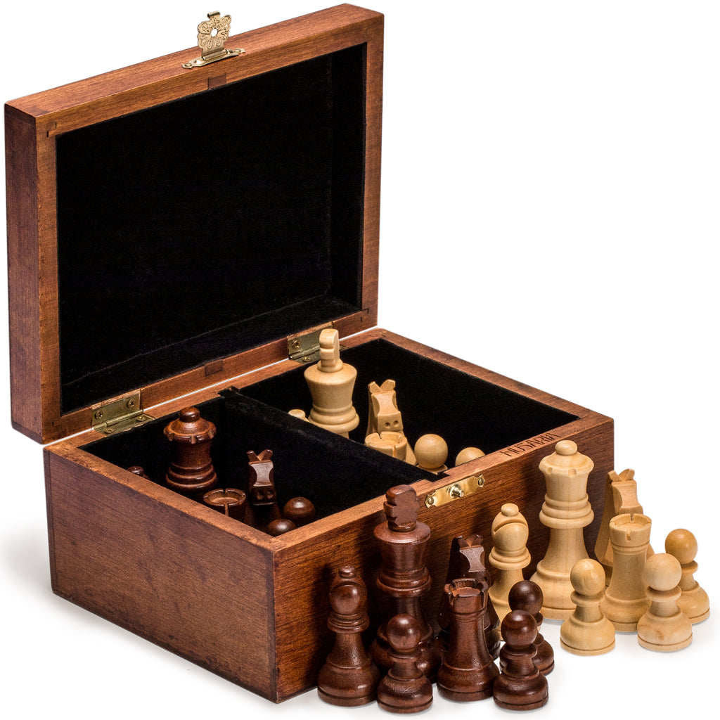 Husaria Staunton Tournament No. 4 Chessmen with 2 Extra Queens and Wooden Box, 3" Kings-Husaria