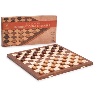 Husaria 15.4-Inch International Checkers Folding Wooden Game Set - 10x10 Board