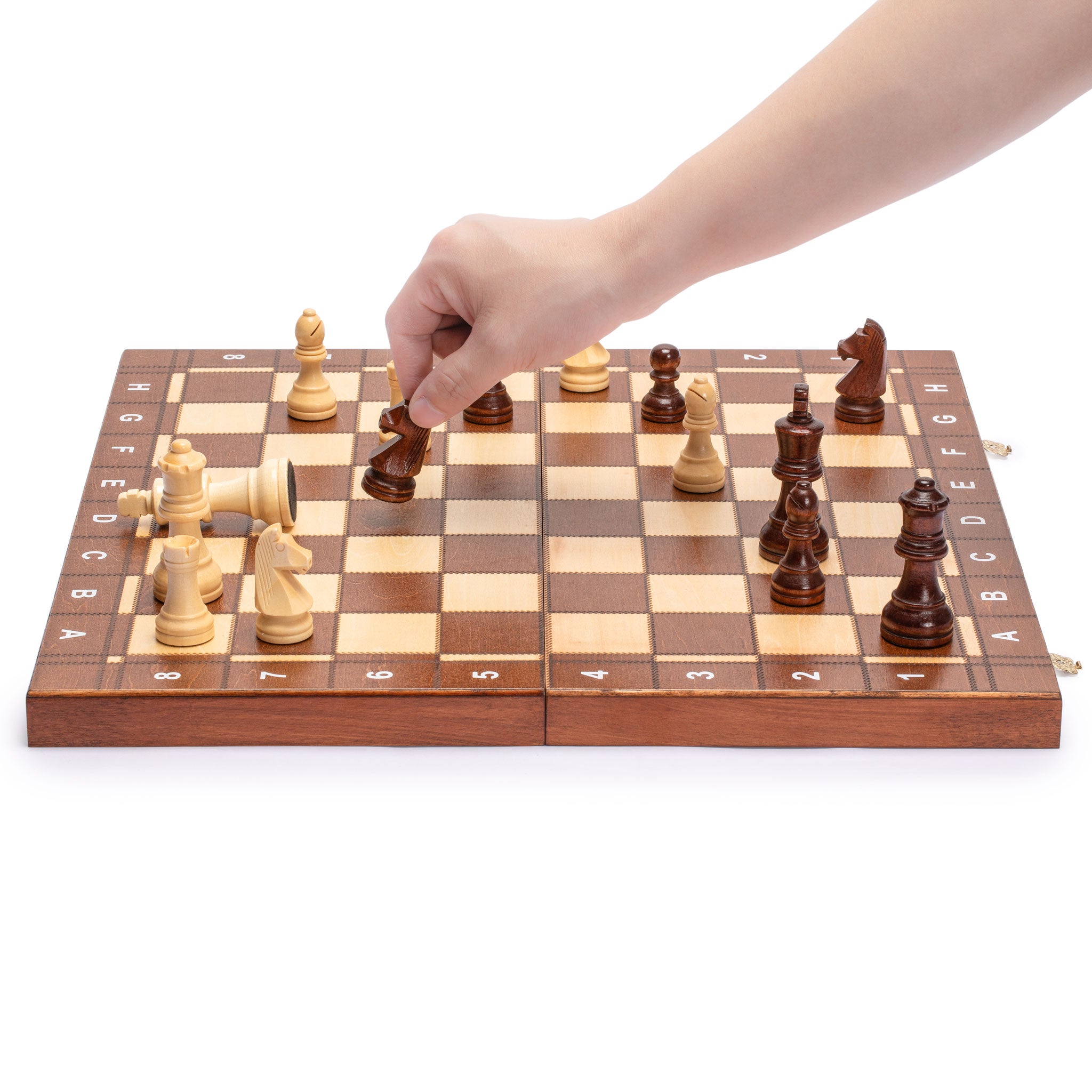 Medium 3-in-1 Wooden Chess, Checkers, and Backgammon Board Game Set - 16"-Husaria