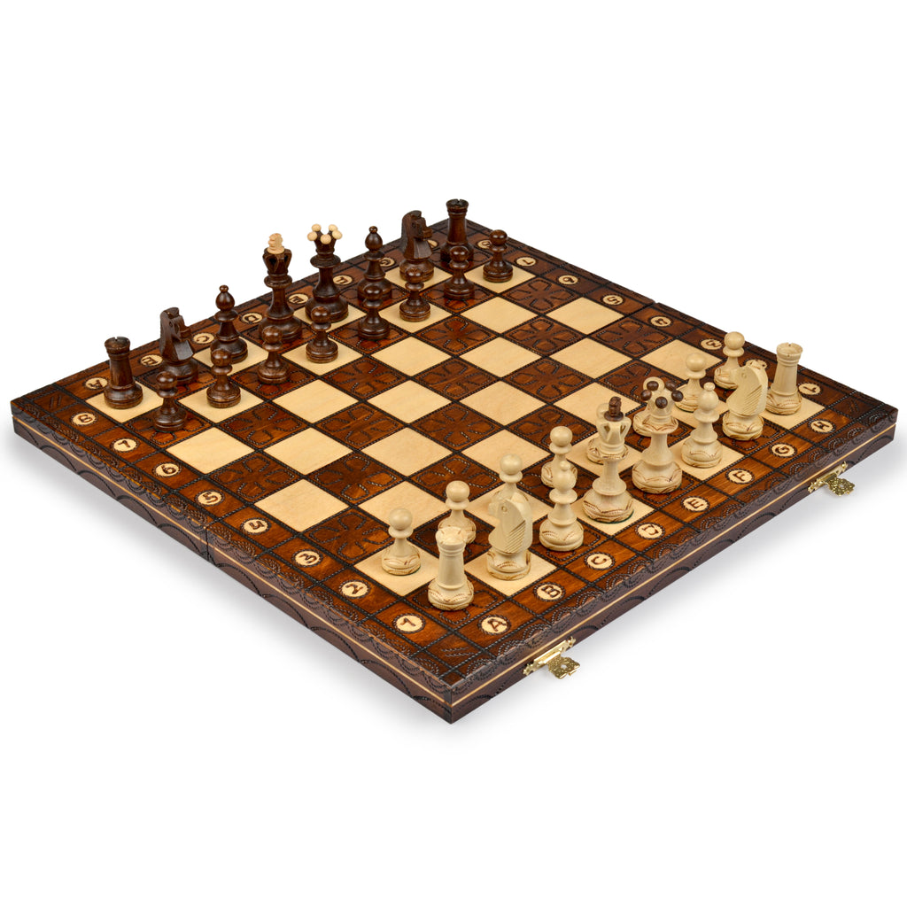 Handmade European Wooden Chess Set with 16-Inch Board and Hand Carved Chess Pieces, "Junior"-Husaria