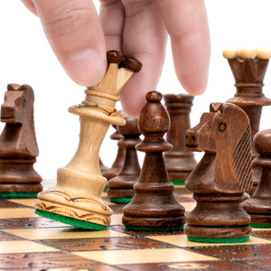 Handmade European Wooden Chess Set with 16-Inch Board and Hand Carved Chess Pieces, "Junior"-Husaria
