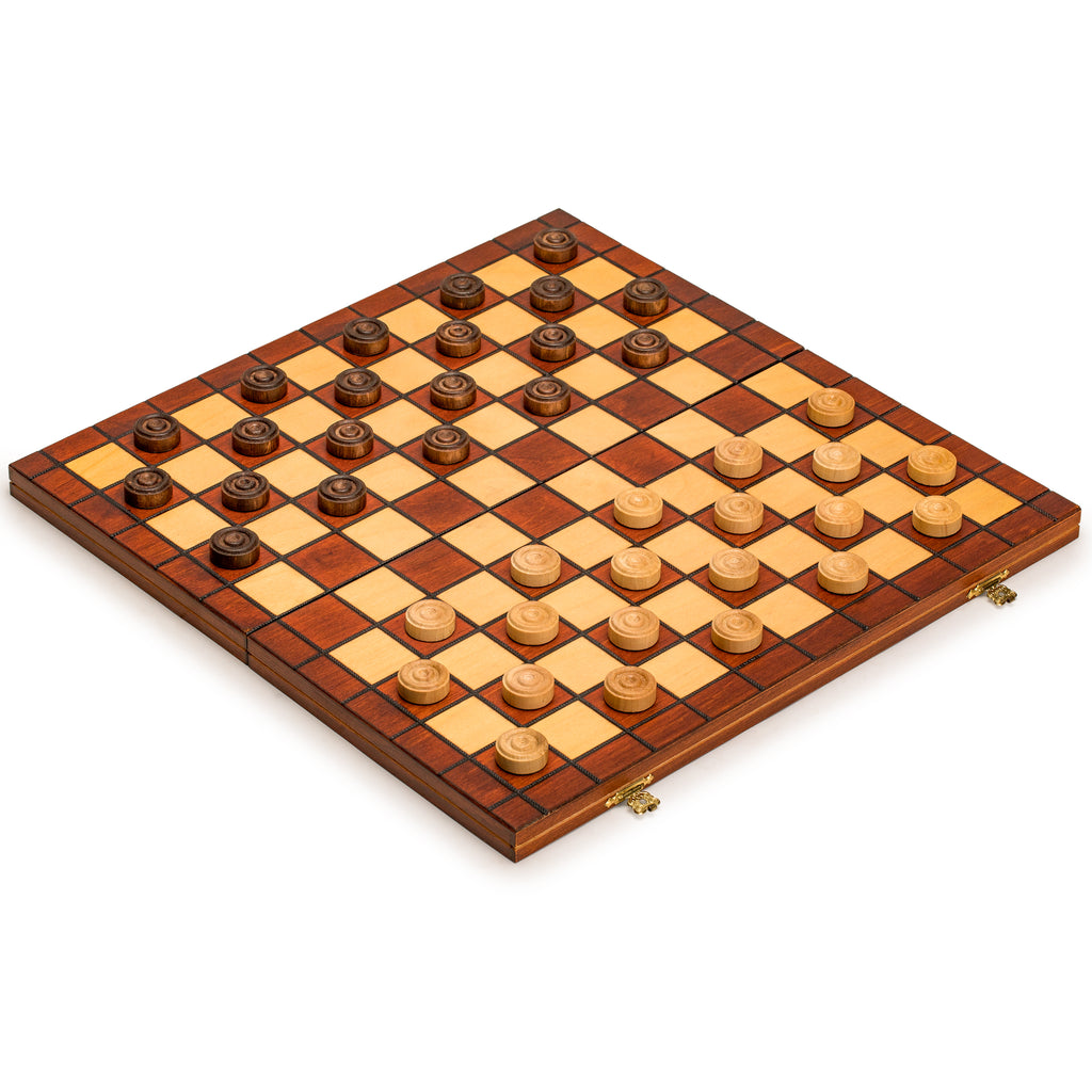 International Checkers (Draughts) Set in Folding Wooden Case - 100 Playing Field-Husaria