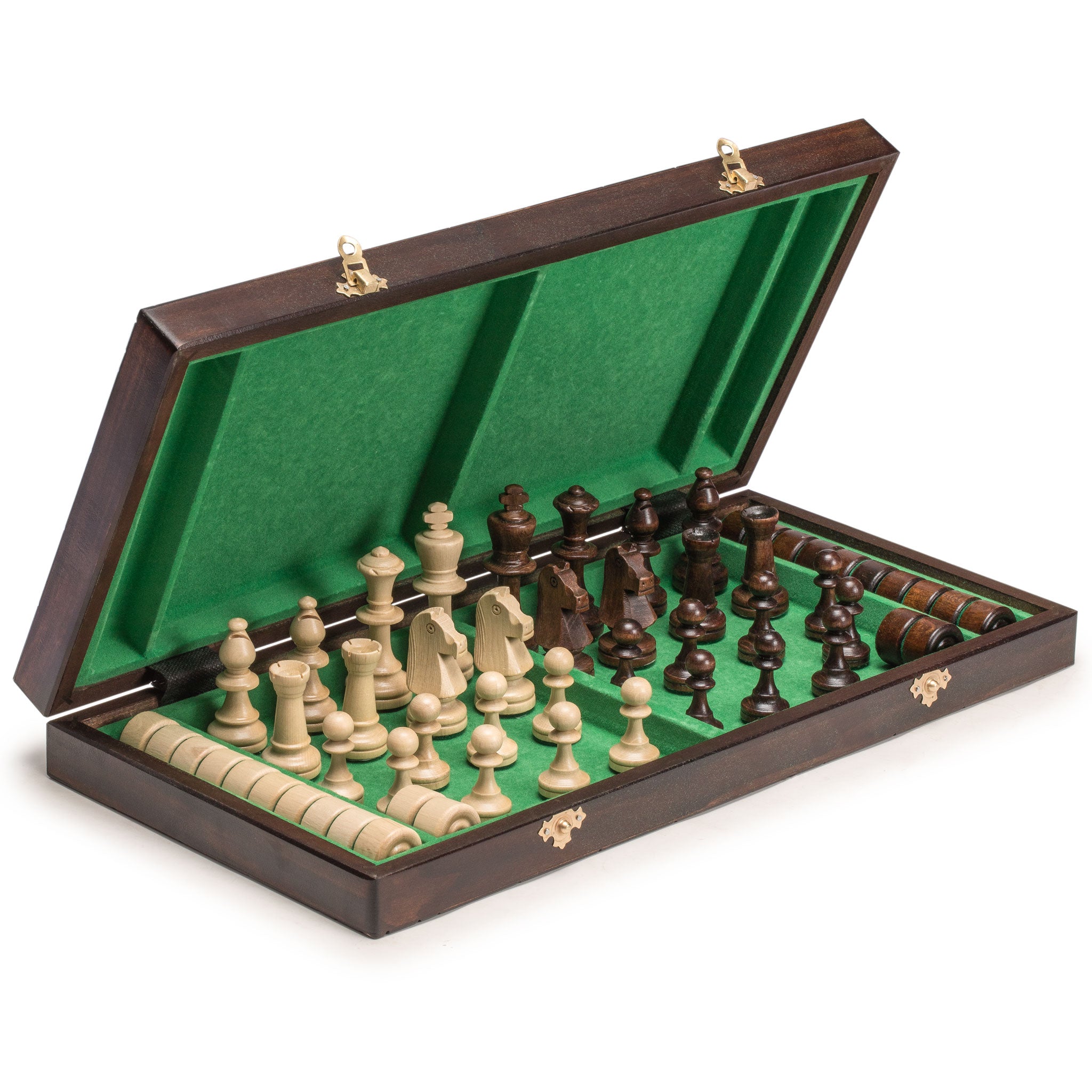 Husaria Large European Wooden Chess and Checkers Multi-Game Set, 19.7 Inches - with Foldable Board, Handcrafted Playing Pieces and Felt-lined Storage-Husaria