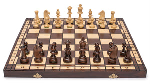 Husaria Large European Wooden Chess and Checkers Multi-Game Set, 19.7 Inches - with Foldable Board, Handcrafted Playing Pieces and Felt-lined Storage-Husaria