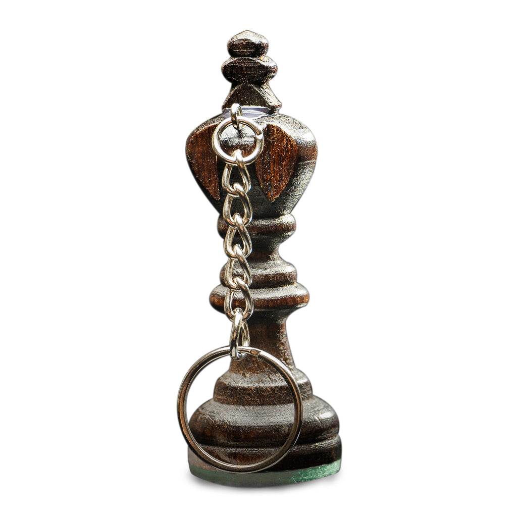 Wooden King Chess Piece Keychain - Hornbeam Wood, Black Finish with Metal Ring-Husaria