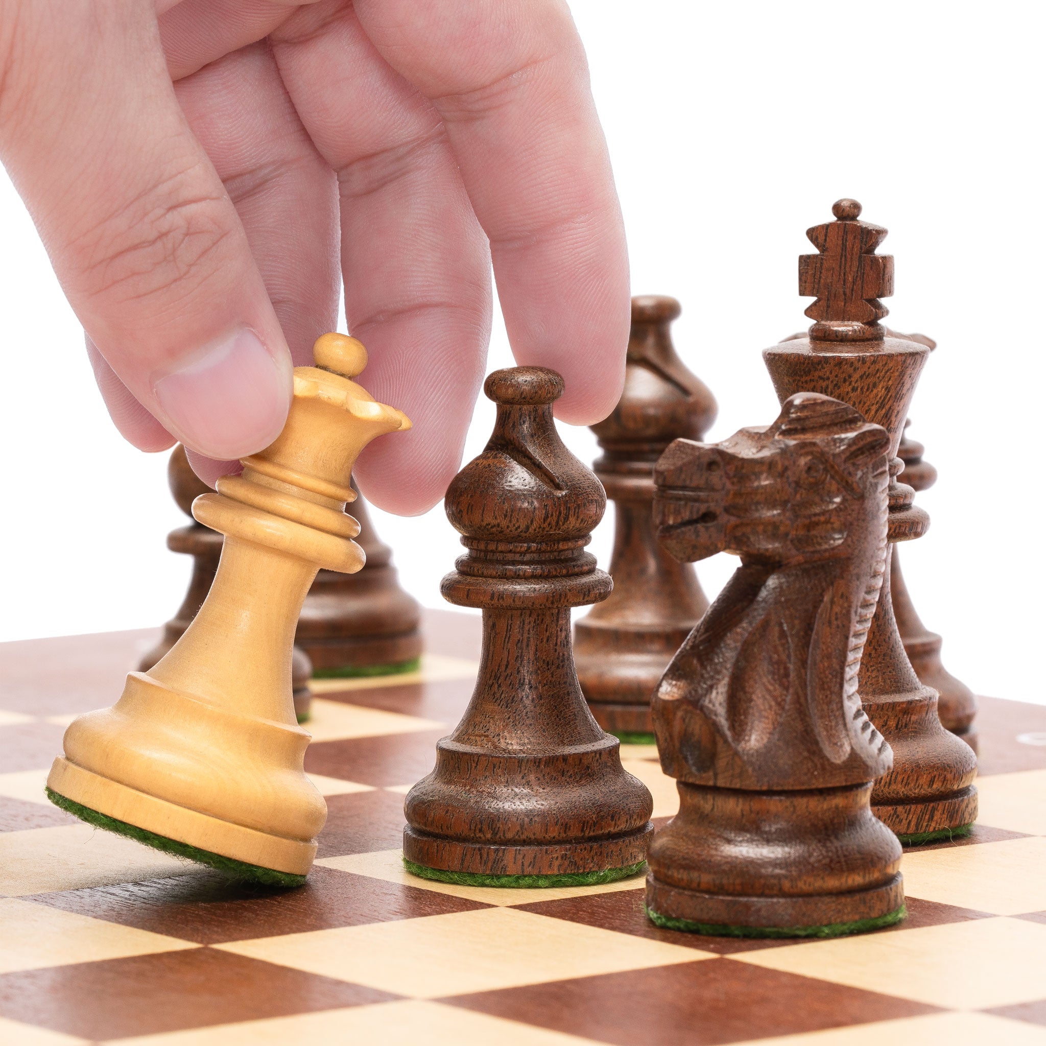 Husaria Staunton Acacia/Boxwood Weighted Chessmen, 3" Kings-Husaria